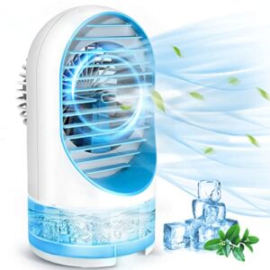 Portable Air Conditioner Fan Personal Air Cooler with 3 Speeds Wind and 7 Color LED Light Small Evaporative Cooling Fan Mini Humidifier Misting Fan for Bedroom, Home, Office