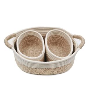 Cotton Rope Storage Baskets, 3 Pcs Woven Baskets for Storage for Organizing Baby Diaper and Toys Boho Basket , Nursery Storage Bin