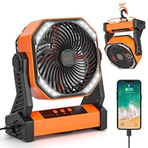 20000mAh Rechargeable Camping Fan with LED Lantern, 58hrs Portable Battery Operated Desk Fan with Hanging Hook for Camping Picnic Fishing Hurricane Power Outages