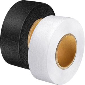 2 Rolls Fabric Fusing Tape Adhesive Hem Tape Iron on Tape Each 1/2 Inch by 27 Yards (Black, White)