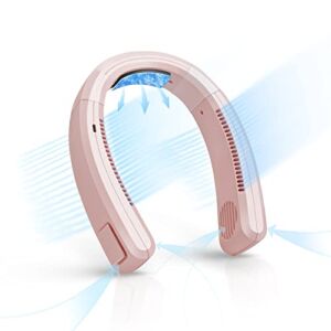 Portable Neck Fans Rechargeable, Bladeless Cooling Neck Fan with Semiconductor Refrigerating Chip,4000 mAh,80 Air Outlets,3 Speeds,Wearable Personal Neck Fan Air Conditioner for Travel Sports(Pink)