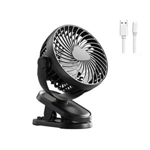 Classic 6 Inch Clip Fan – Rechargeable Fan Mini Fan, Usb Desktop Fan Quiet, 360 Degree Rotation Small Desk Fan with Strong Clamp Portable for Travel Camping Tent Workout Treadmill Personal Bed Desk (Black)