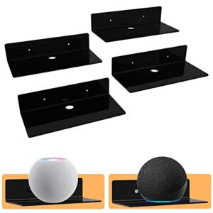 VZINO Small Adhesive Wall Shelf Set of 4, No Drill Acrylic Floating Shelves for Expand Space, Preppy Room Decor, Small Display Shelf for Smart Speaker /Action Figures with Cable Organizer