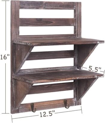 Rustic Shelves Bathroom Shelf Wood Wall Mounted Shelves for Bathroom Floating Shelves Wall Shelves 2 Hooks 2-Tier(Brown) | The Storepaperoomates Retail Market - Fast Affordable Shopping