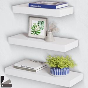 Floating Shelves | Wall Shelves Set of 3 | Durable Invisible Bracket | Great for Bathroom , Bedrooms, Kitchen, Office and Living Room Décor. (White)
