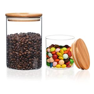 HJMFBL Sugar Container Glass Jar 2 Pieces Glass Food Storage Containers with Airtight Bamboo Lid Stackable Kitchen Canisters for Coffee Cookie Tea Candy Flour Nuts and Spice Jars