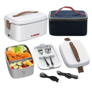 CJOIAW Electric Lunch Box Food Heater, Portable Heated Lunch Box 1.8L High capacity 304 Stainless Steel Container food grade liner for Car Truck Work Adults Food Heating, 110V/12V/24V 70W.