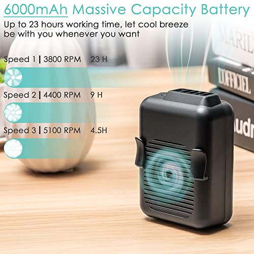 panergy Rechargeable 6000mAh Portable Waist Clip Fan, Necklace Fan with 23H Working Time, 3 Speeds, 5100RPM Strong Airflow for Outdoor Works, Farm, Gardening, Hiking | The Storepaperoomates Retail Market - Fast Affordable Shopping