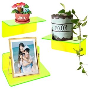 Acrylic Small Adhesive Wall Shelves, 3-Ledges Small Floating Shelf, 4-Inch Floating Shelves Pop Shelves Hanging Display Shelves, Clear Mini Shelf Flexible Use for Wall Space, No Drill Shelf – Green
