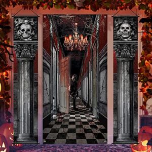 3 Pack Halloween Gothic Mansion Banners Halloween Skull Hanging Banners with Haunted Gothic Mansion Porch Sign Scary Halloween Decorations for Halloween Home Indoor Outdoor Party Supplies