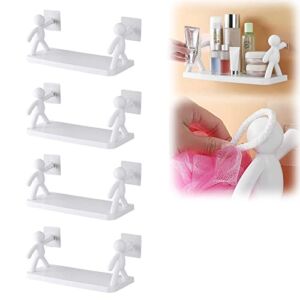 Punching-Free Villain Storage Rack The Kitchen Toilet Receive Shelf，Floating Shelves Bathroom Wall Mounted Shelf (White, 4pc)