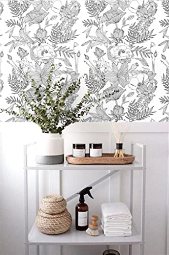 Elegant Lily Lotus Floral Adhesive Shelf Liner Peel & Stick Dresser Drawer Sticker Cabinet Sticker Furniture Contact Paper, 17.7 Inch by 9.8 Feet(Black&White) | The Storepaperoomates Retail Market - Fast Affordable Shopping