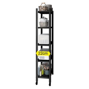ERRULAN Black Slim Slide Out Storage Tower, 22cm Wide Metal Standing Shelf Units with Wheels, Extra Tall Stainless Steel Kitchen Bathroom Carts