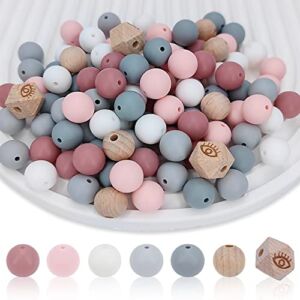 MIIIM 120 PCS Silicone Beads 15mm Kit, DIY Silicone Beads for Keychain Making, Rubber Beads for Lanyards Making (Memory)