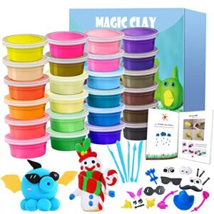 PATIFEED Air Dry Clay Kit 24 Colors Ultra Light Modeling Magic Clay, Soft & Stretchy DIY Molding Clay with Tools, Kids Art Crafts Gift for Boys & Girls Age 3-12 Year Olds