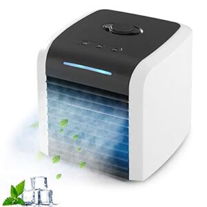 Portable Air Conditioner, Personal Air Cooler with 2-Speeds, Small Evaporative Cooler with LED Lights, Quiet Mini Air Conditioner Fan for Office, Small Room, Desk, Nightstand, Camping