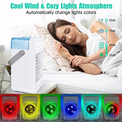Portable Air Conditioner Fan,Personal Air Conditioner with Ice Tray,5in1 Timming Evaporative Air Cooler,Cooling Fan with 7 Colors Light, 5 Sprays,3 Speeds,Ac Fan for Small Room,Office,Car,Camp (White) | The Storepaperoomates Retail Market - Fast Affordable Shopping