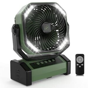 20000mAh Camping Fan with LED Light, Auto-Oscillating Desk Fan with Remote & Hook, Rechargeable Battery Operated Tent Fan, 4 Powerful Speeds 4 Timers USB Fan for Camping Jobsite Hurricane Emergency