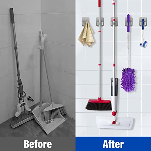 4PCS Mop Broom Holder, Sturdy Wall Mount Grippers for Household Easy Storage with Self-Adhesive No Drilling Clip Racks, No-Slip Utility Hooks Tool Hanger for Home, Bathroom, Kitchen, Garden, Garage | The Storepaperoomates Retail Market - Fast Affordable Shopping