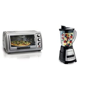 Hamilton Beach 6-Slice Countertop Toaster Oven, Silver & 58148A Blender to Puree – Crush Ice – and Make Shakes and Smoothies – 40 Oz Glass Jar,8.66 x 6.5 x 14.69 inches