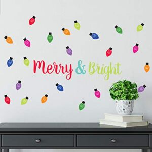 Paper Riot Co. “Merry and Bright” Quote Christmas Holiday Wall Stickers Removable Adhesive for Classroom Kids Room Nursery Bedroom Home Decor 54 Count Decals