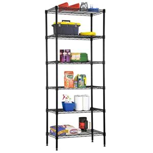 6-Tier Wire Shelving Unit, Metal Shelf Height Adjustable 13″ D x 23″ W x 59″ H 900 Lbs Capacity Separable Rack for Kitchen Pantry Office Storage Shelves, Black