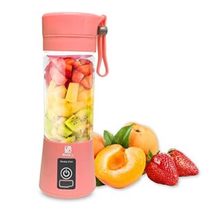 Bazill Portable Smoothie Blender, Personal Blender, Mini Shake Juice Cup, USB Travel Rechargeable (380ML)(Pink)