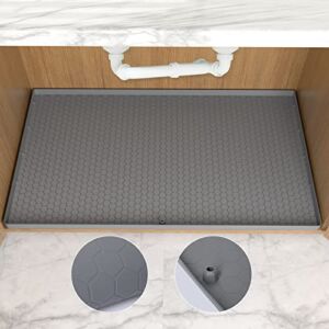 Under Sink Mats for Kitchen Waterproof, 34″ x 22″ Silicone Under Sink Mat with Drain Hole, Under Sink Tray Hold up to 3 Gallons Liquid, Silicone Under Sink Liner