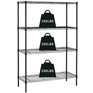 4 Tier Wire Shelving Unit Storage Shelves Shelf Organizer 54″x36″x14″ Heavy Duty Metal Storage Rack Wire Rack NSF Height Adjustable for Laundry Bathroom Kitchen Garage Shelving (Black)