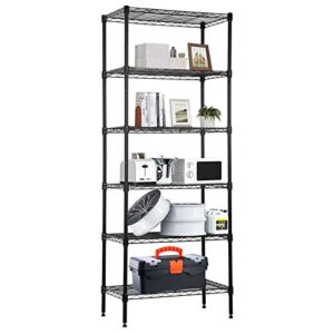 6-Tier Adjustable Storage Shelves Detachable Wire Shelving Unit 60″ H x 23″ x 14″ Metal Storage Rack Wire Shelf Organizer for Bathroom Kitchen Closet Pantry, 900LB Capacity, Black