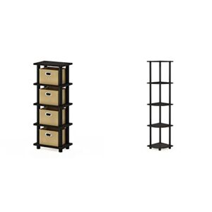 Furinno LACi 4-Bins System Rack, 11.3(W) x 28.8(H) Inch, Espresso/Black & Turn-N-Tube 5 Tier Corner Display Rack Multipurpose Shelving Unit, 1-Pack, Espresso/Black