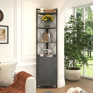 Tall Corner Cabinet, 5-Tier Corner Shelves with Storage, Freestanding Corner Bookcase Storage Display Rack for Living Room, Home Office and Bedroom(Dark Grey)