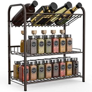 Skycarper 3-Tier Adjustable Spice Rack Countertop Expandable Seasoning Bottle Organizer for Cabinet,Bronze