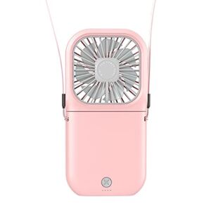Portable Air Conditioner Hanging Neck Fan with 3000mAh Power Bank Mini Folding USB Handheld Desk Air Cooler Fan (Color : Pink)