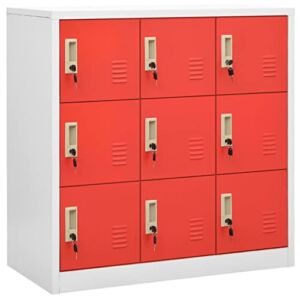 Office Metal Storage Cabinet Locker Steel Lock Box for School, Gym, Home, Office Employee with lockers Locker Cabinet Light Gray and Red 35.4″x17.7″x36.4″ Steel