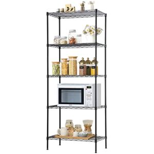 HKLGorg 5-Tier Wire Shelving Unit Metal Shelves Heavy Duty Layer Shelf Commercial Grade Storage Shelves 24″ L x 14″ W x 60″ H Wire Rack with Leveling Feet for Kitchen Office Garage, Black