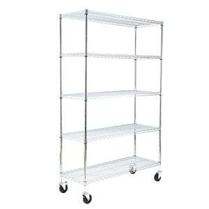 EFINE 5-Tier Chrome NSF Certified Storage Shelves, Heavy Duty Steel Wire Shelving Unit with Wheels and Adjustable Feet, 500lbs Loading Capacity Per Shelf, Pantry, Garage, Kitchen Shelving(18″x48″x72″)