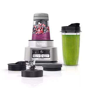 Ninja Foodi SS100 Stainless Steel Smoothie Blender Bowl Maker and Nutrient Extractor with 24-Oz Nutrient Extraction Cup, To-Go Lids and Hybrid Blades (Renewed)