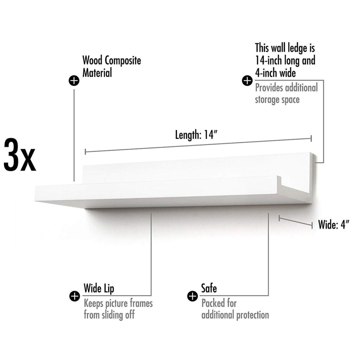 MengK Set of 3 14-inch Floating Wall Shelves by White | The Storepaperoomates Retail Market - Fast Affordable Shopping