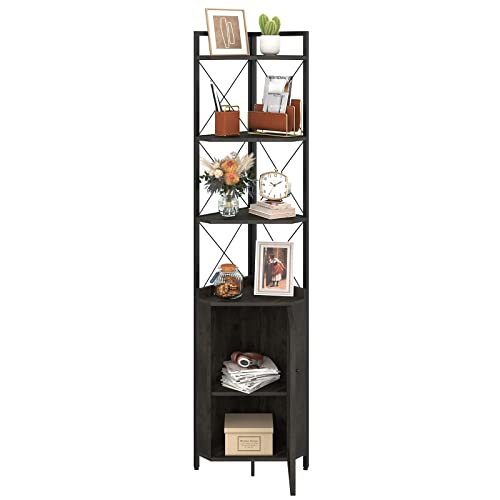 DEIRHOVR Corner Bookshelf, Corner Shelf, 5 Tier, Storage Cabinet with Adjustable Shelves, Metal Frame and Particleboard, for Living Room, Home Office, Kitchen, Small Space, 70.45 Inch, Dark Grey | The Storepaperoomates Retail Market - Fast Affordable Shopping