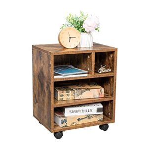 MengK MDF with PVC Four Grids with Four Wheels Wooden Filing Cabinet Antique Wood Color