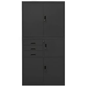 Office Cabinet,Storage Cabinet, Lockable Doors,Locker for Garage, Kitchen Pantry, Office and Laundry Room,Office Cabinet Anthracite 35.4″x15.7″x70.9″ Steel