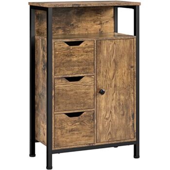 Yaheetech Industrial Bathroom Floor Cabinet, Wooden Freestanding Storage Cabinet with 3 Drawers 1 Door & Adjustable Shelf for Bathroom, Living Room, 22” L x 12” W x 34” H, Rustic Brown | The Storepaperoomates Retail Market - Fast Affordable Shopping