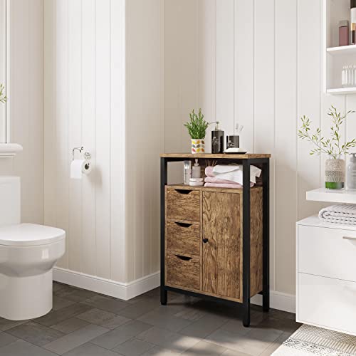 Yaheetech Industrial Bathroom Floor Cabinet, Wooden Freestanding Storage Cabinet with 3 Drawers 1 Door & Adjustable Shelf for Bathroom, Living Room, 22” L x 12” W x 34” H, Rustic Brown | The Storepaperoomates Retail Market - Fast Affordable Shopping