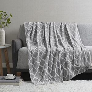 Madison Park Ogee Lightweight Throw Blanket Premium Microlight Design Spread, Oversize, Ultra Soft, Cozy Living Room Couch, Sofa, Bed, 60″x70″ Grey Plush Throw