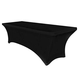 Obstal 6ft Stretch Spandex Table Cover for Standard Folding Tables – Universal Rectangular Fitted Tablecloth Protector for Wedding, Banquet and Party （Black, 72 Length x 30 Width x 30 Height Inches）
