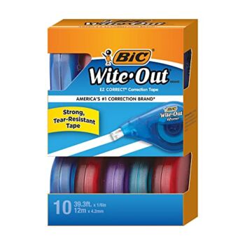 BIC Wite-Out Brand EZ Correct Correction Tape, 39.3 Feet, 10-Count Pack of white Correction Tape, Fast, Clean and Easy to Use Tear-Resistant Tape Office or School Supplies | The Storepaperoomates Retail Market - Fast Affordable Shopping