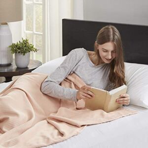 Madison Park Liquid Cotton Luxury Blanket Premium Soft Cozy 100% Ring Spun Cotton For Bed , Couch or Sofa, Twin, Blush