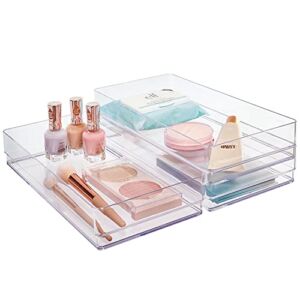 STORi SimpleSort 3-Piece Stackable Clear Drawer Organizer Set | 12″ x 6″ x 2″ Rectangle Trays | Wide Makeup Vanity Storage Bins and Office Desk Drawer Dividers | Made in USA