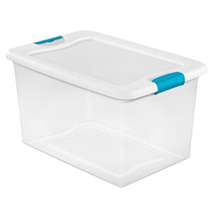 Sterilite 64 Quart Latching Plastic Storage Box, Clear w/Blue Latches (12 Pack)
